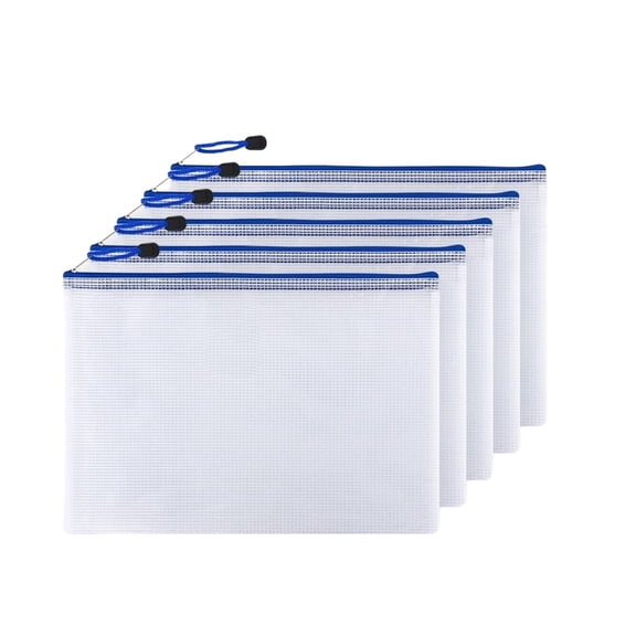 Yhmxh 5 Pcs Mesh Zipper Pouch Document Bag, A4 Size Waterproof Plastic Zip File Folders, Multipurpose Receipt Pouch Transparent Mesh Storage Bags for Office Supplies, Paper Organizer