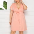 thumbnail image 5 of Ruyang Women Solid Color Dress Casual Short Sleeve V Neck High Waist Beach Mini Dresses With Belt Dress Formal Dresses for Women plus, 5 of 9