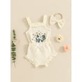 thumbnail image 3 of SUNSIOM Newborn Girl Summer Outfits Waffle Flower Embroidered Sleeveless Romper Ruffles Shorts Headband Set, 3 of 7