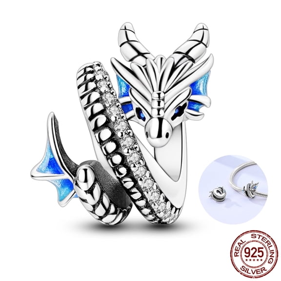 NARMO European 925 Sterling Silver Blue Enamel Sparkling Dragon Charm Fit Bracelet Women Jewelry Gift with Bag
