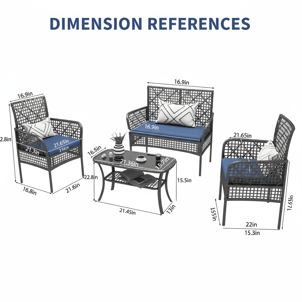 Segmart Patio Conversation Furniture Set,4-Piece PE Rattan Patio Furniture Set, Outdoor Conversation Set with Tempered Glass Table & Soft Cushions, All-Weather Blue Wicker Seating Group for Garden