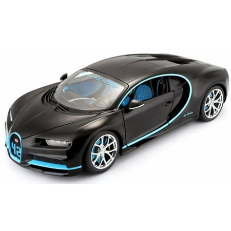Bugatti Chiron #42, Matte Black w/ Blue Detail - Maisto 31514BK42 - 1/24 Scale Diecast Model Toy