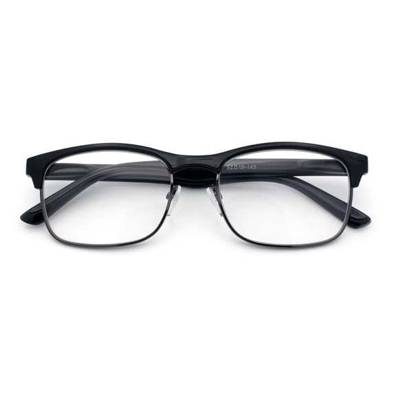 Classic Half Rim Contemporary Fashion Rectangle Powered Reading Glasses All Black  1.0