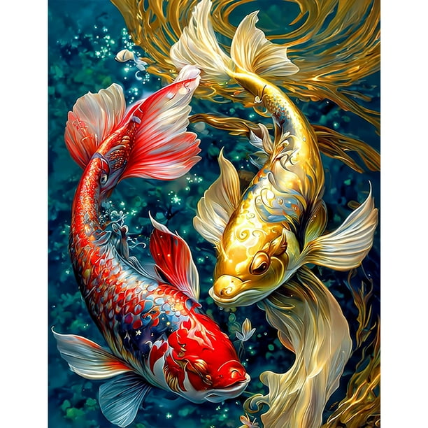 Diamond Painting 5D DIY Full Round Drill Fish Kit Decoración del hogar Craft (A6450)