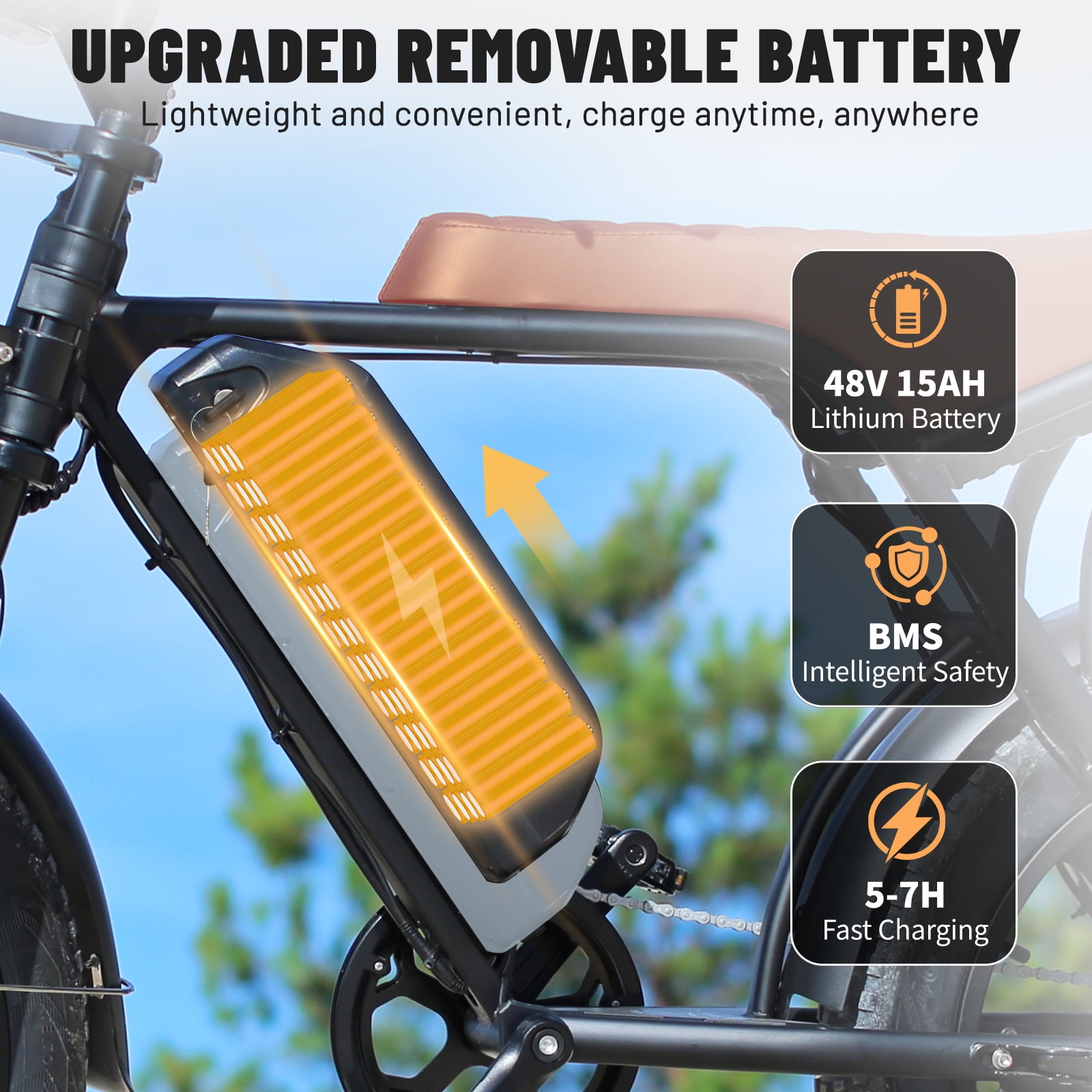 OUXI V8 Electric Bike for Adults, 1000W Peak Motor Mountain Bike with 48V 15.6Ah Battery, Max 31MPH, 20x4.0 Fat Tire Ebike, Dual Disc Brakes & Front Suspension, Shimano 7-Speed E-bike UL2849
