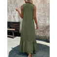 thumbnail image 4 of Women'S Summer Beach Cotton Tank Dress Linen Boho Sleeveless Tiered Ruffle Maxi Long Sundress Army Green M, 4 of 5