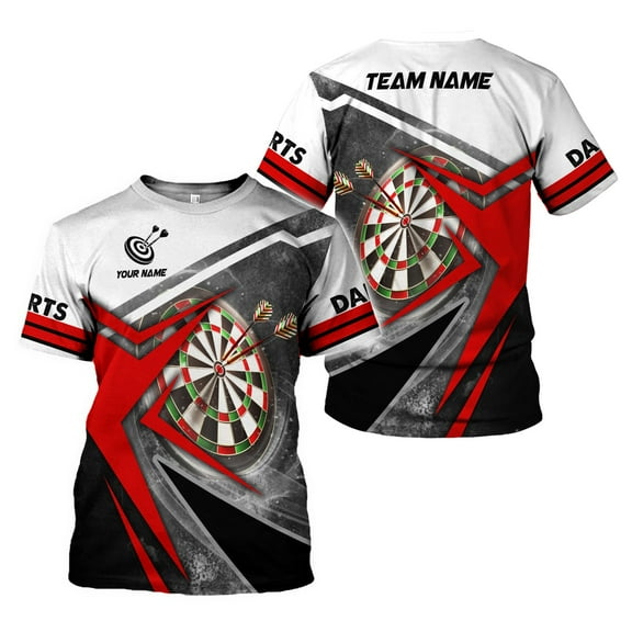 Personalized Dart 3D Shirts with Name, Custom Team Dartboard Shirt for Men Women, S-5XL Gifts shirt (Red, S)