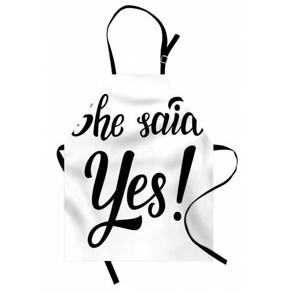 Engagement Party Apron She Said Yes Quote in Bold Hand Written Sketchy Image Celebration, Unisex Kitchen Bib Apron with Adjustable Neck for Cooking Baking Gardening, Black and White, by Ambesonne