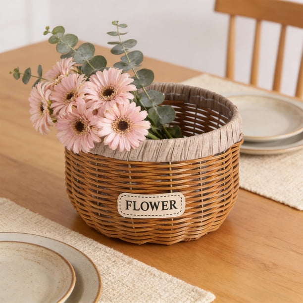 Cesta de ratán tejida a mano para flores, maceta rústica para suculentas, orquídeas y plantas, maceta decorativa para el hogar y el jardín, cesta de almacenamiento de plástico.