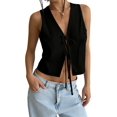 thumbnail image 2 of Women'S Linen Clothes Tie Front Tops Going Out Top Trendy Sleeveless Vest Shirts Black XL, 2 of 9