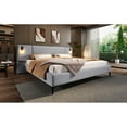 thumbnail image 4 of Chic Linen Upholstered Bed with Integrated Lights and Shelves, Grey, Queen, 4 of 9