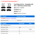 thumbnail image 2 of Front Brake Pad Set - Compatible with 2013 - 2020 Nissan Altima Sedan 2014 2015 2016 2017 2018 2019, 2 of 2