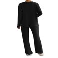 thumbnail image 3 of Women’s Two Piece Outfits Set Long Sleeve V Neck Ribbed Tops and Pants, 3 of 6