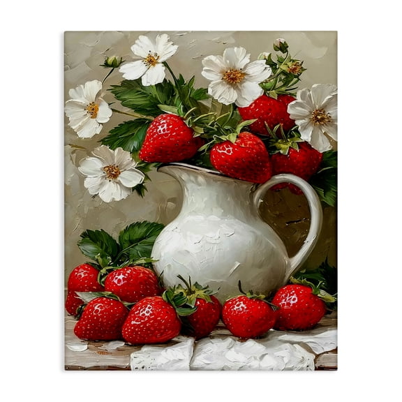 Painterly Strawberries Still Life Canvas Wall Art, design by Lettered and Lined