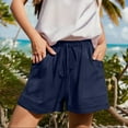 thumbnail image 2 of Audhol Loose Shorts Women, Womens Casual Summer Beach Shorts Fashion Drawstring Elastic Waist Solid Color Comfy Soft Shorts with Pockets Summer Shorts Navy XL, 2 of 5