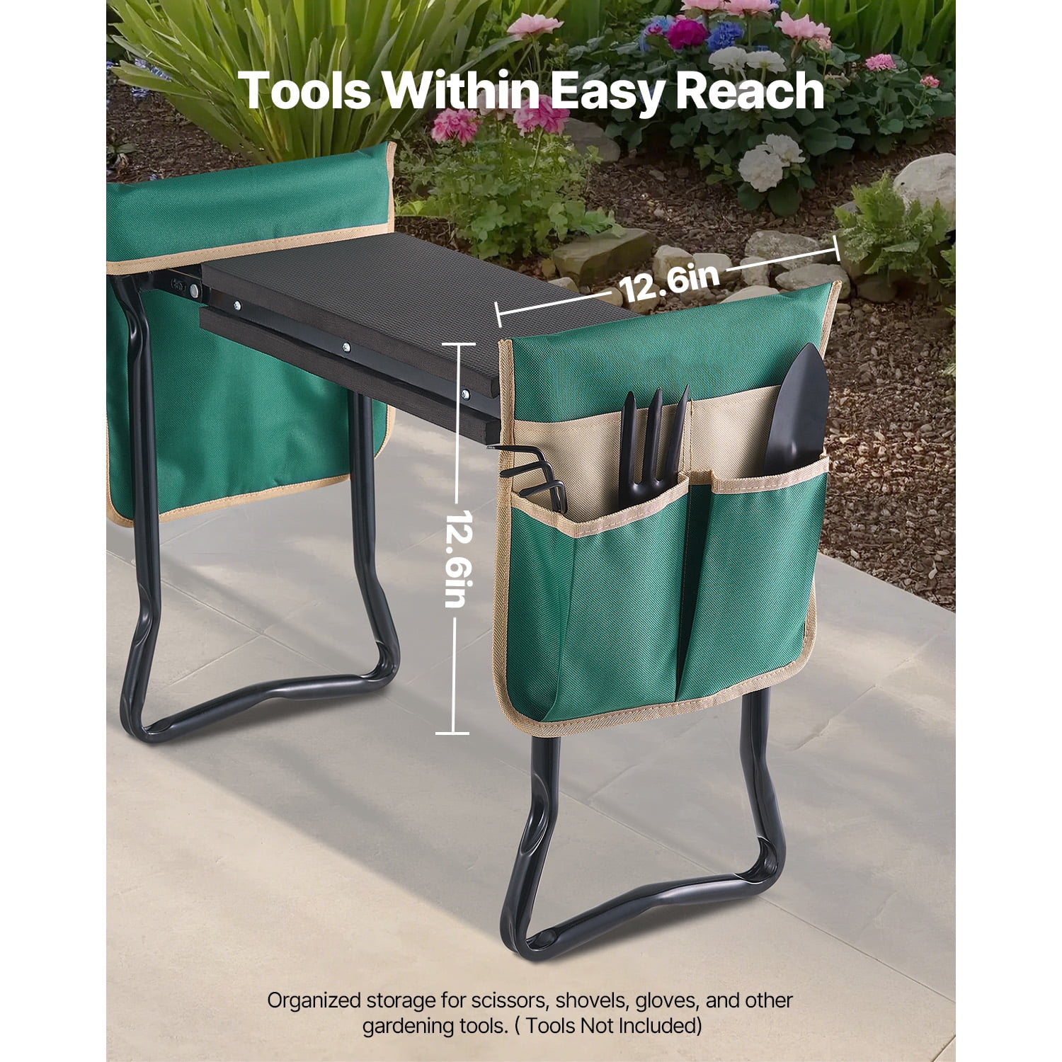 KFFKFF Outdoor Kneeler and Chair, 8-inch Broad Cushion, Robust Outdoor Kneeling Bench, Collapsible Yard Chair with Dual Equipment Pouches, Alleviate Knee & Spinal Discomfort, Handy Yard Seat
