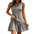 thumbnail image 3 of HVOBTTY Summer Women's Sleeveless Mini Peplum Dress Ruffled Slim Solid Color Social Occasion Out Wear, 3 of 5