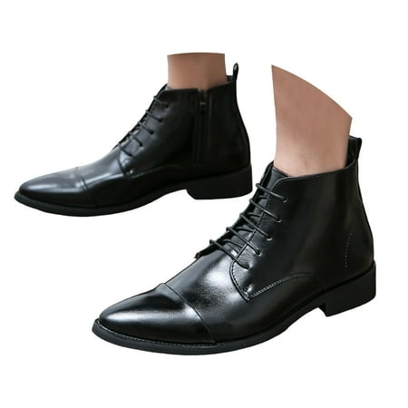 Mepaouo Men s Ankle Dress Boots Pointy Toe Wingtip Business Formal Leather Work Oxfords Shoes(Black 11)