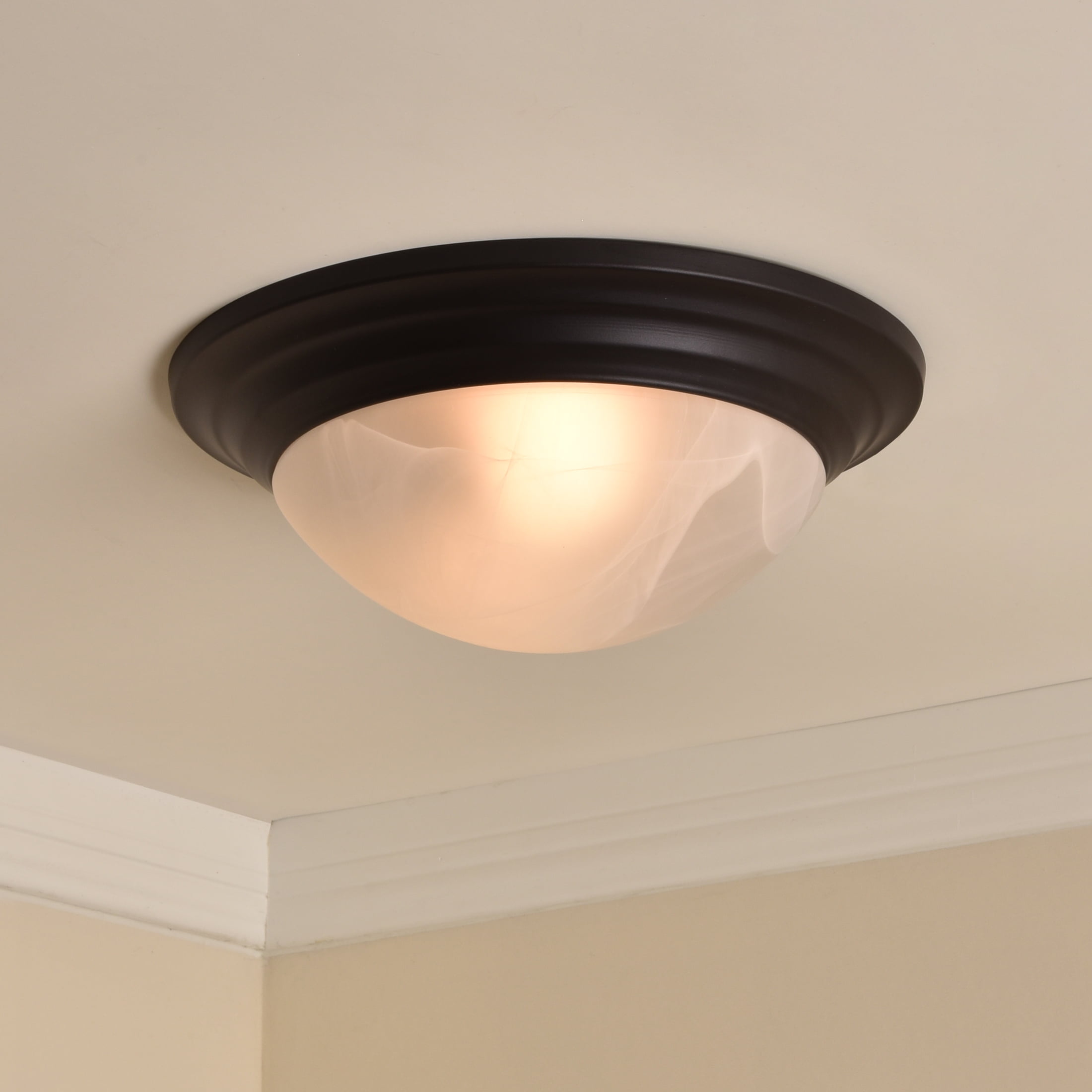 Mainstays 12" Classic Flush Mount Ceiling Light, Bronze Finish Frosted Glass Shade, Bulb Not Included