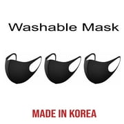 [3 Pack] Black Large Size Premium Fashion Mask, Unisex Reusable Face Covering Mask Washable Comfortable Polyester Stylish Made in Korea