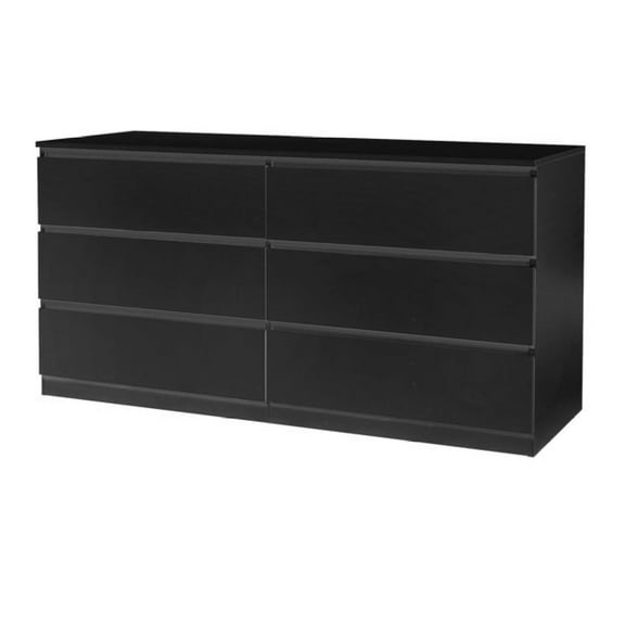 6 Drawer Double Dresser for Bedroom, Wide Storage Cabinet for Living Room Home Entryway, Black as picture