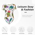 thumbnail image 6 of Uemuo Cactus And Insects Pattern Women's One Piece Short Sleeve Swimsuit Rash Guard Surfing Modest Quick-drying Swimsuit Beach Essentials-Medium, 6 of 9