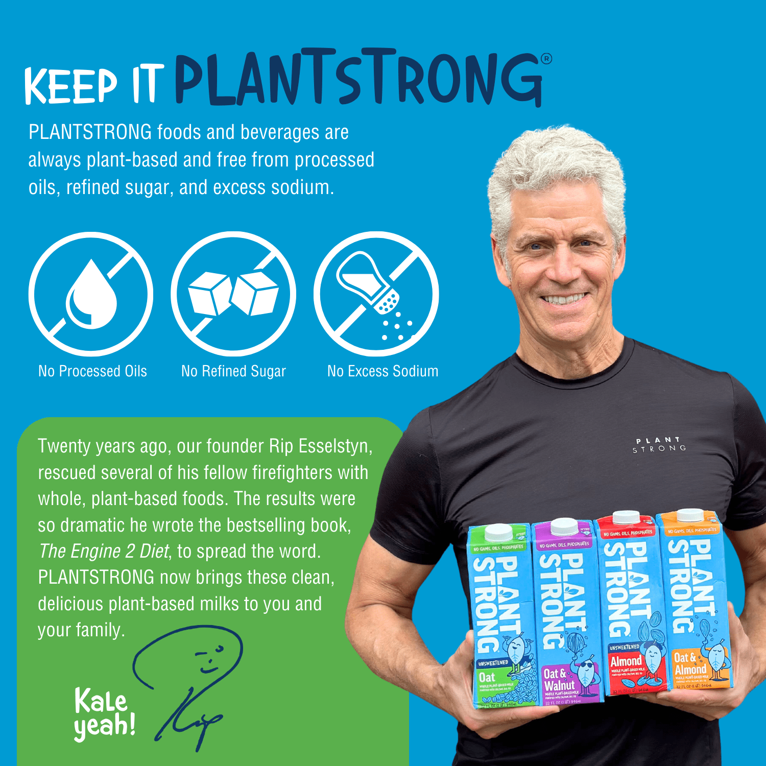 (3 pack) PLANTSTRONG Unsweetened Oat Milk - Whole Fortified Plant Milk