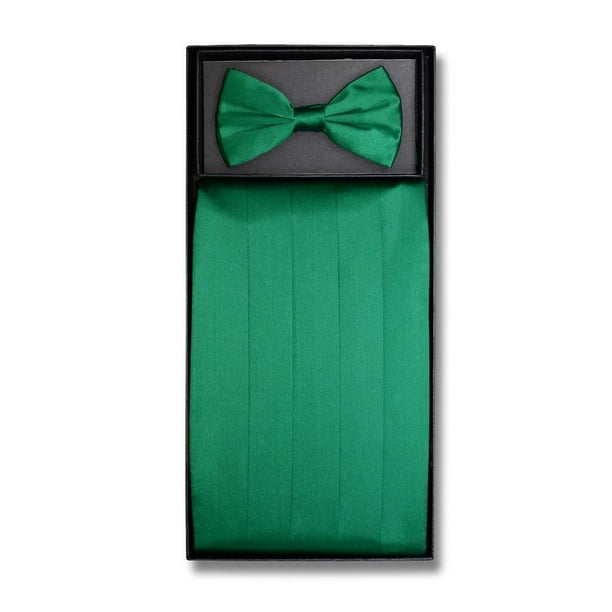 SILK Cumberbund & BowTie Solid EMERALD GREEN Color Men's Cummerbund Bow