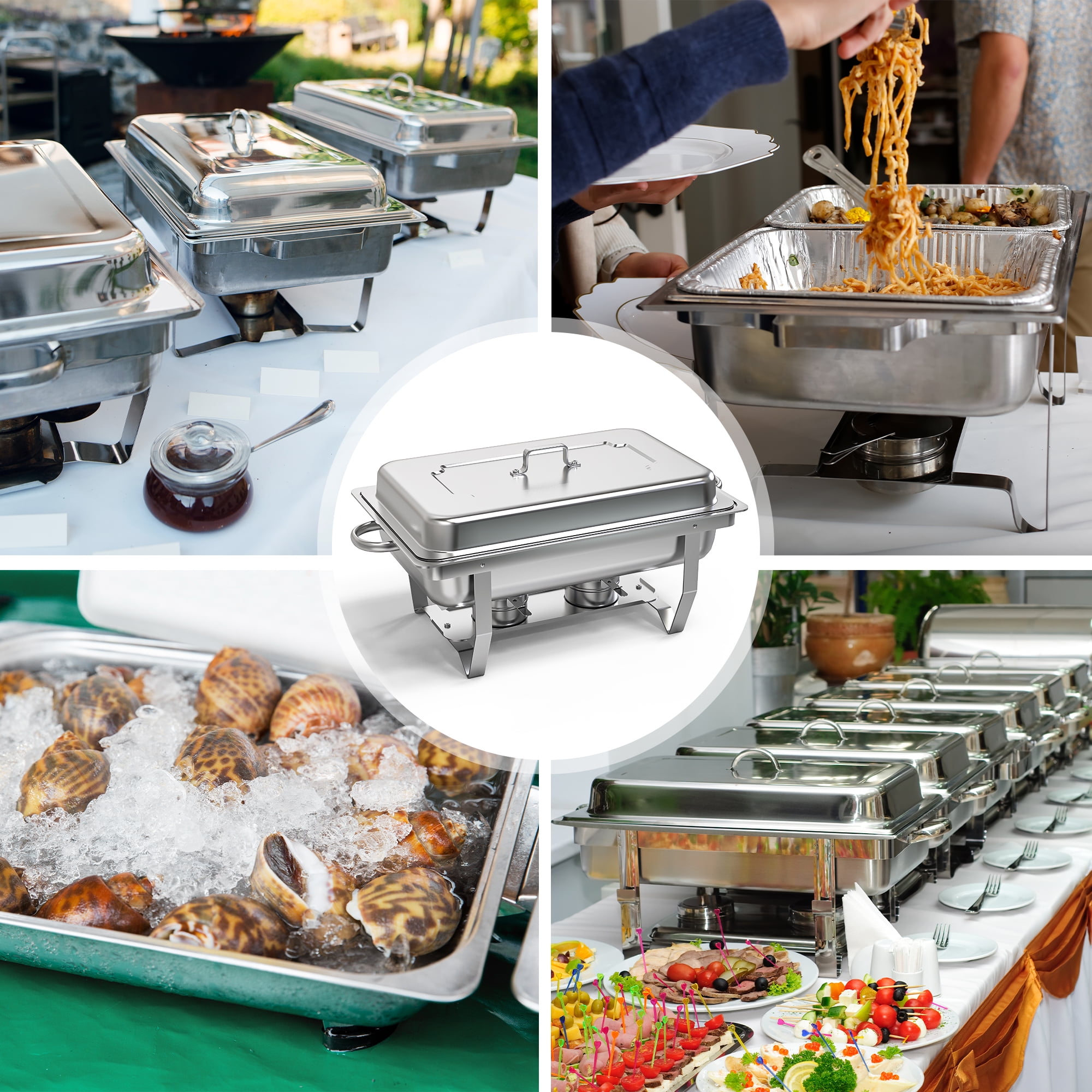 Dextrus 9L/9.5Q 6Pack Chafer Chafing Dish Buffet Sets Stainless Steel Serving Dish Catering Pans Food Warmer Full Size Rectangular Party Chafing Set