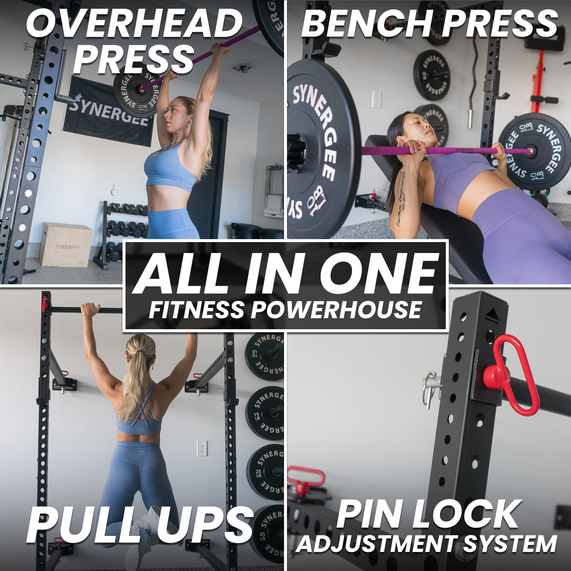 Synergee 2200 Series Folding 79" by 41” Squat Rack with J-Cups & Adjustable Pull Up Bar. Exercise Stand with 750lb Capacity. Power Cage
