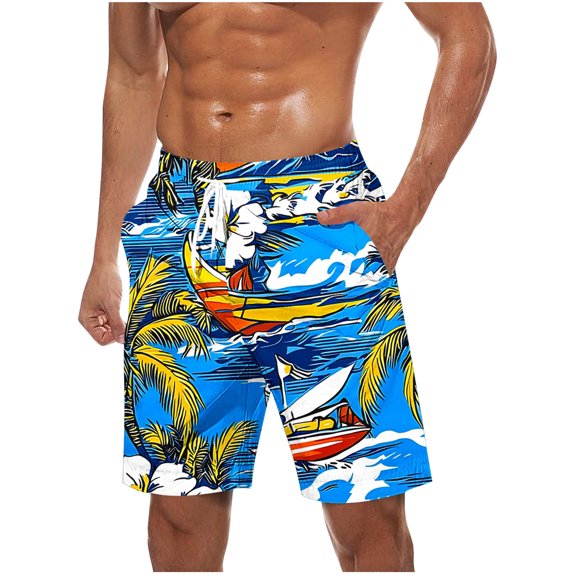 BVnarty Men's Sailboat Ocean Scenery Board Shorts Elastic Waist Drawstring Convenient Pockets Lightweight Quick Dry Summer Beach Athletic Casual Shorts Multicolor S