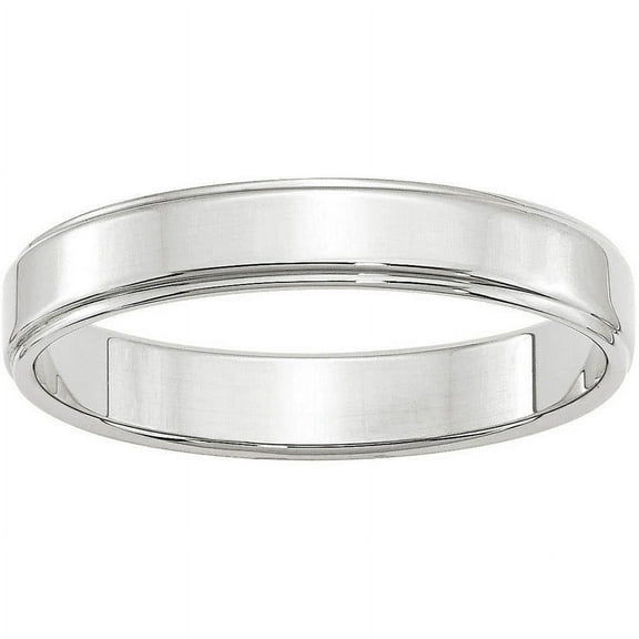Primal Gold 10 Karat White Gold 4mm Flat with Step Edge Band Size 10