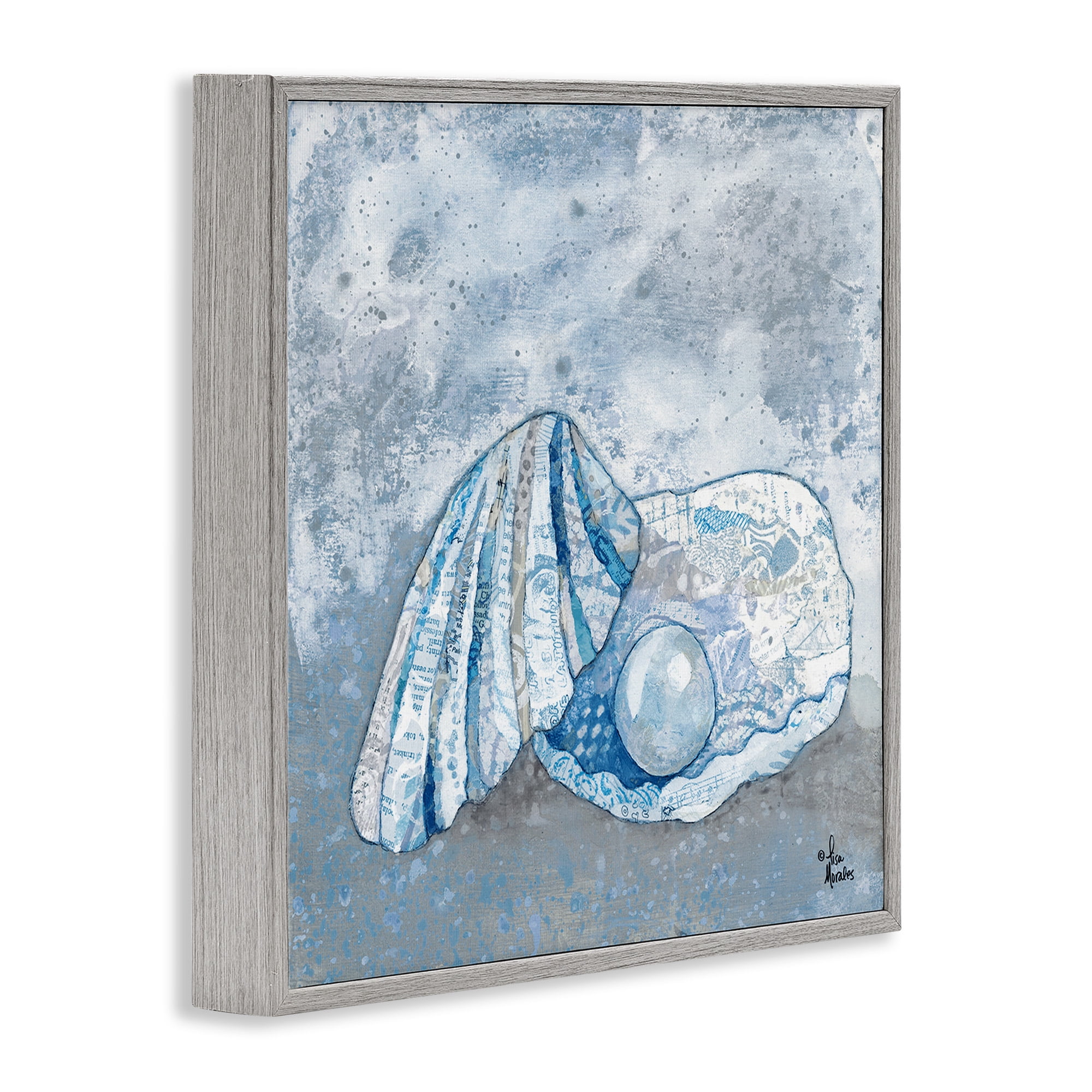 Stupell Industries Blue Abstract Clam Pearl Animals & Insects Painting Gray Framed Art Print Wall Art, 12 x 12