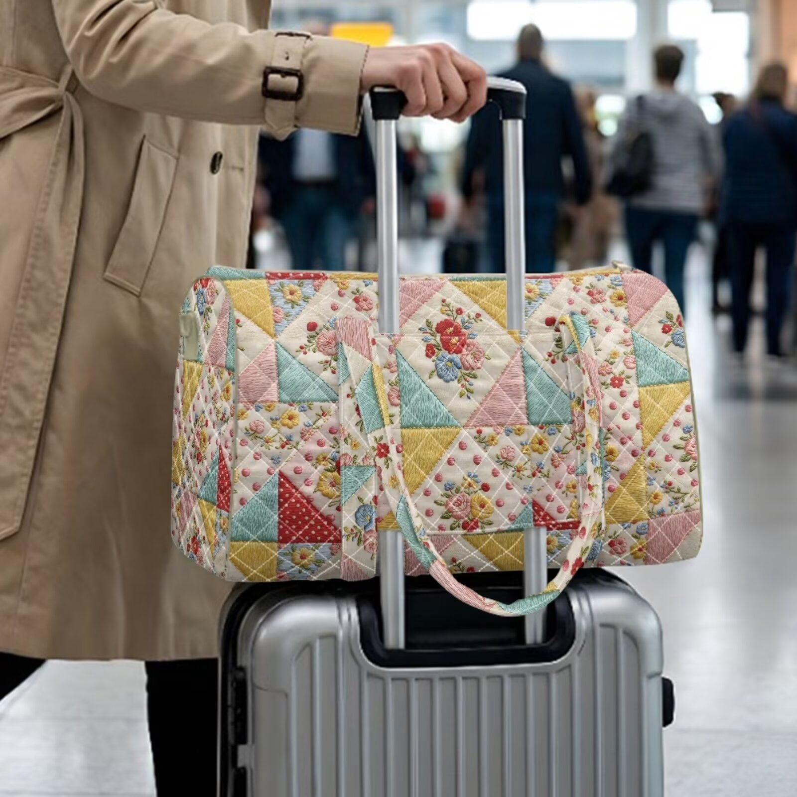 Chririnla Airline Approved Carry On Bag for Women Soft Weekender with Fit Under Seat Design & Smooth Zipper Pocket Travel, Floral Patchwork Print