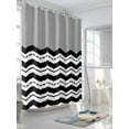 thumbnail image 3 of Shower Curtain Waterproof for Bathroom 72x84 Inch, Grey Black Waves Bath Curtain for Bath Stalls and Tub Chevron Stripe Decorative Shower Curtains with Hooks, 3 of 8