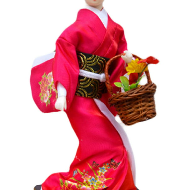 11 inch Japanese Kimono Geisha Doll Sculpture Humanoid Statue Oriental Ancient Handcrafted Resin for Desktop Ornament Rose Red - Walmart.com