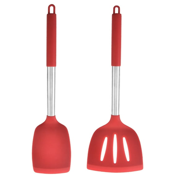 2-Piece Kitchen Utensils, Safe Food-Grade Silicone Heads and Stainless Steel Handles, Red