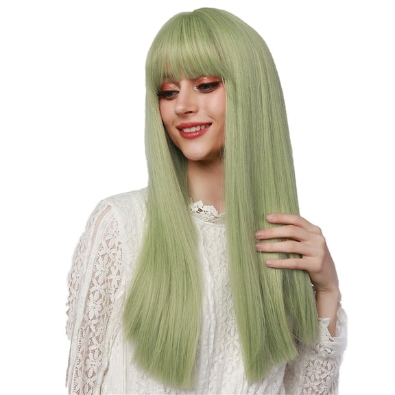 DOPI Women'S Fashion High Temperature Resistant Silk Synthetic Bangs Long Hair Wig