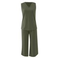 thumbnail image 4 of BLOCLOALO 2 Piece Lounge Set Sleeveless Tops Womens Daily Casual 2 Piece Solid Tank Tops Wide Leg Pants Outfits Sets Tunic Tops V Neck Blouses Travel Outfits for Women Green M, 4 of 6