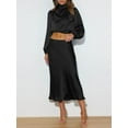 thumbnail image 2 of FOCUSNORM Women's Spring Autumn Satin Tops Long Sleeve Cropped High Neck Tops for Work, Party, 2 of 9
