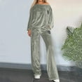 thumbnail image 3 of Cadancy Women Lounge Set Long Sleeve Velvet Soft Off Shoulder Tops Wide Leg High Waisted Pants Comfy Winter Loungewear 2 Piece Outfits Trendy Sweatsuits 2025, 3 of 9