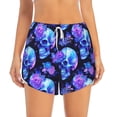 thumbnail image 2 of Balery cool crystal Skull flower Pattern Women's Running Shorts with Liner 2 Pockets Elastic Workout Athletic Gym Yoga Shorts-Small, 2 of 7