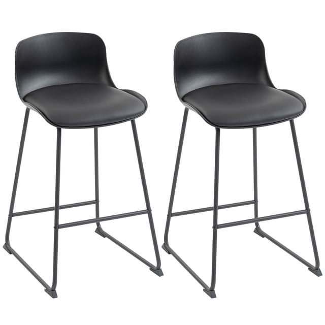 HOMCOM Modern Bar Stools Set of 2, PU Leather Upholstered Barstools, Black