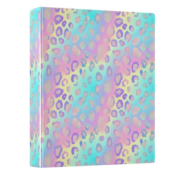 ALAZA Leopard Cheetah Print Rainbow Gradient 3 Ring Binder 1.5 Inch Three Ring Office Binders w/ clipboard & 3 pockets, Hold 200 Sheets, 1 pc