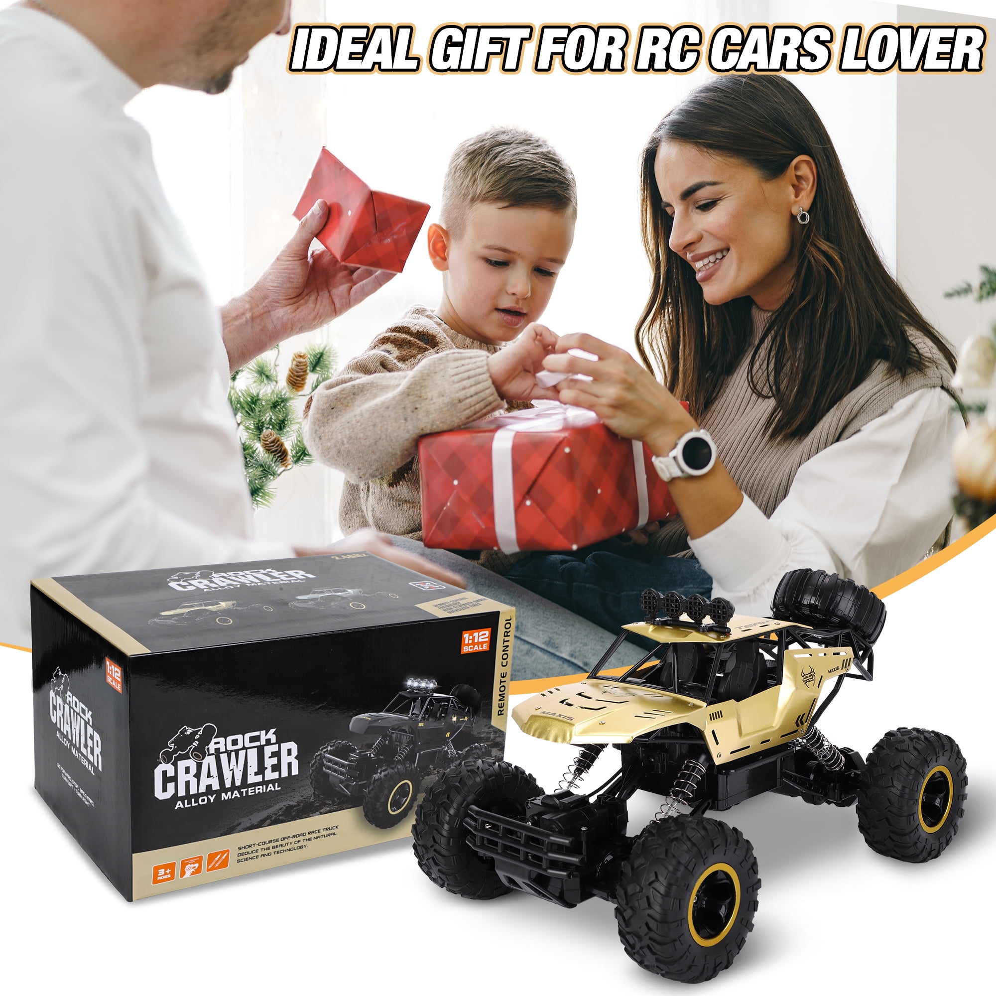 Wisairt 1:12 Large RC Cars, 4WD Large Remote Control Monster Truck 2.4 GHz Alloy RC Cars for Kids Adults Aged 6 + Birthday Gifts (Gold)