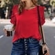 thumbnail image 5 of Top de cuello redondo de manga corta con encaje de color liso para primavera y verano para mujer OAVQHLG3B Store  lin121212, 5 of 5