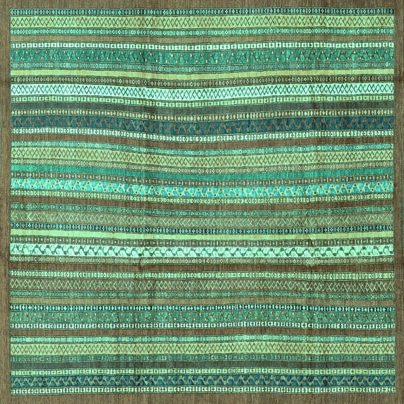 Ahgly Company Machine Washable Indoor Square Abstract Turquoise Blue Modern Area Rugs, 5' Square