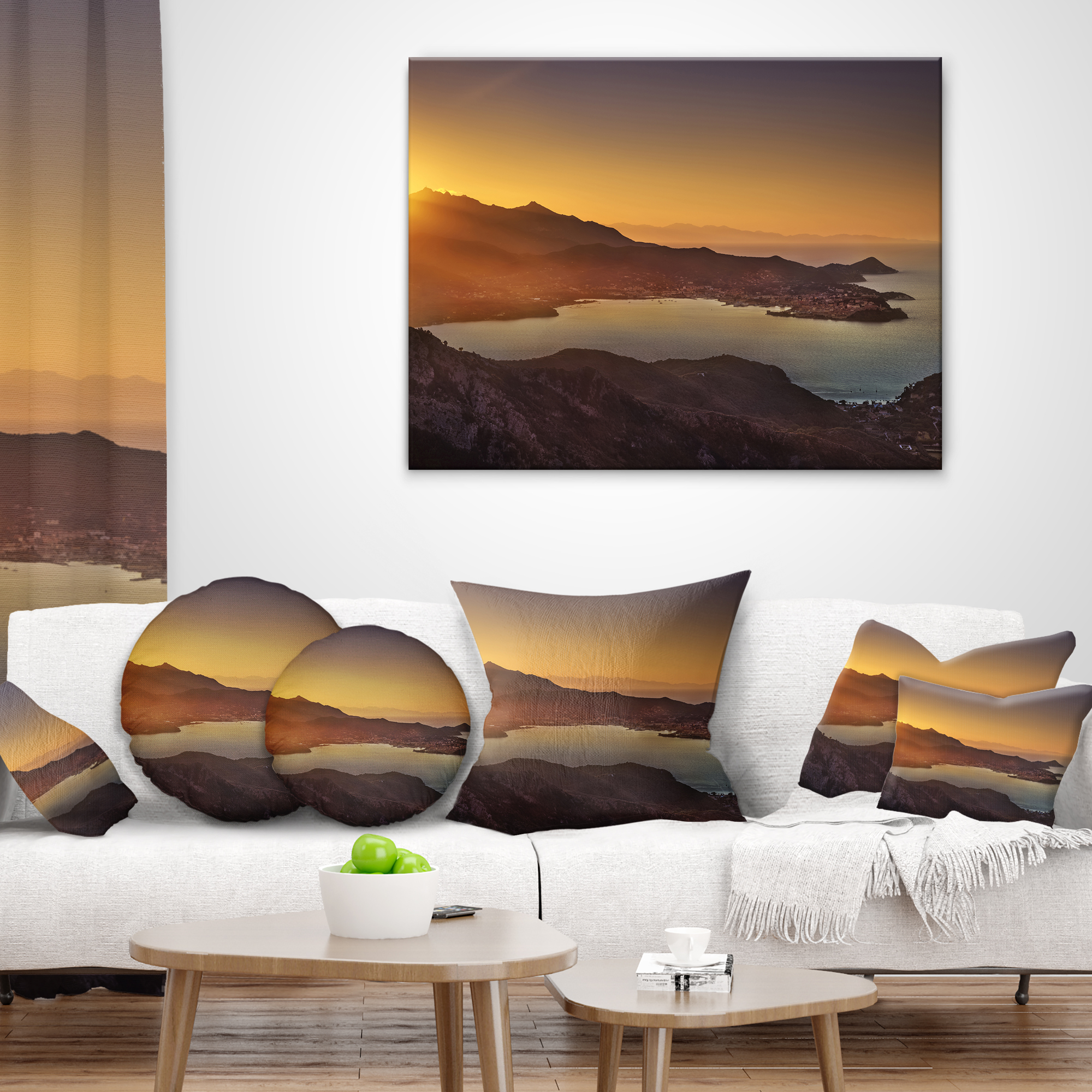Designart Portoferraio Bay Beach Aerial View - Seashore Throw Pillow - 18x18