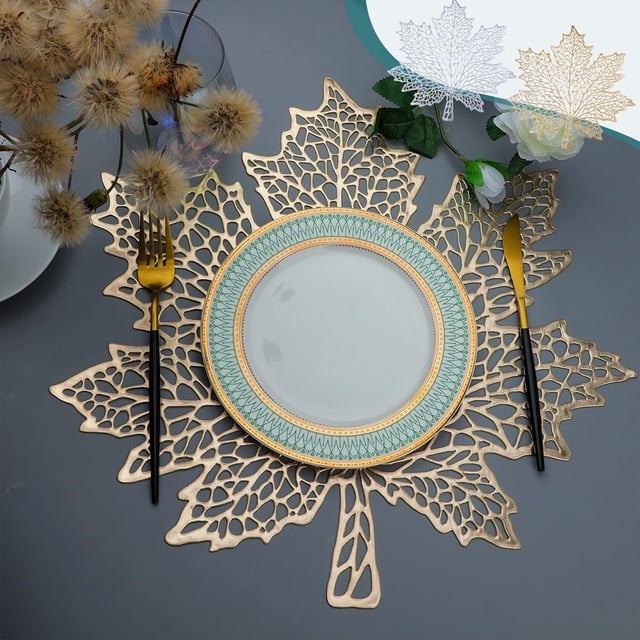 LSLJS Décoration d'Automne 1 Pack Napperon en PVC en Forme de Feuille d'Érable Creuse Résistant à la Chaleur Lavable Antidérapant Napperon Imperméable pour Table à Manger Décoration de Mariage