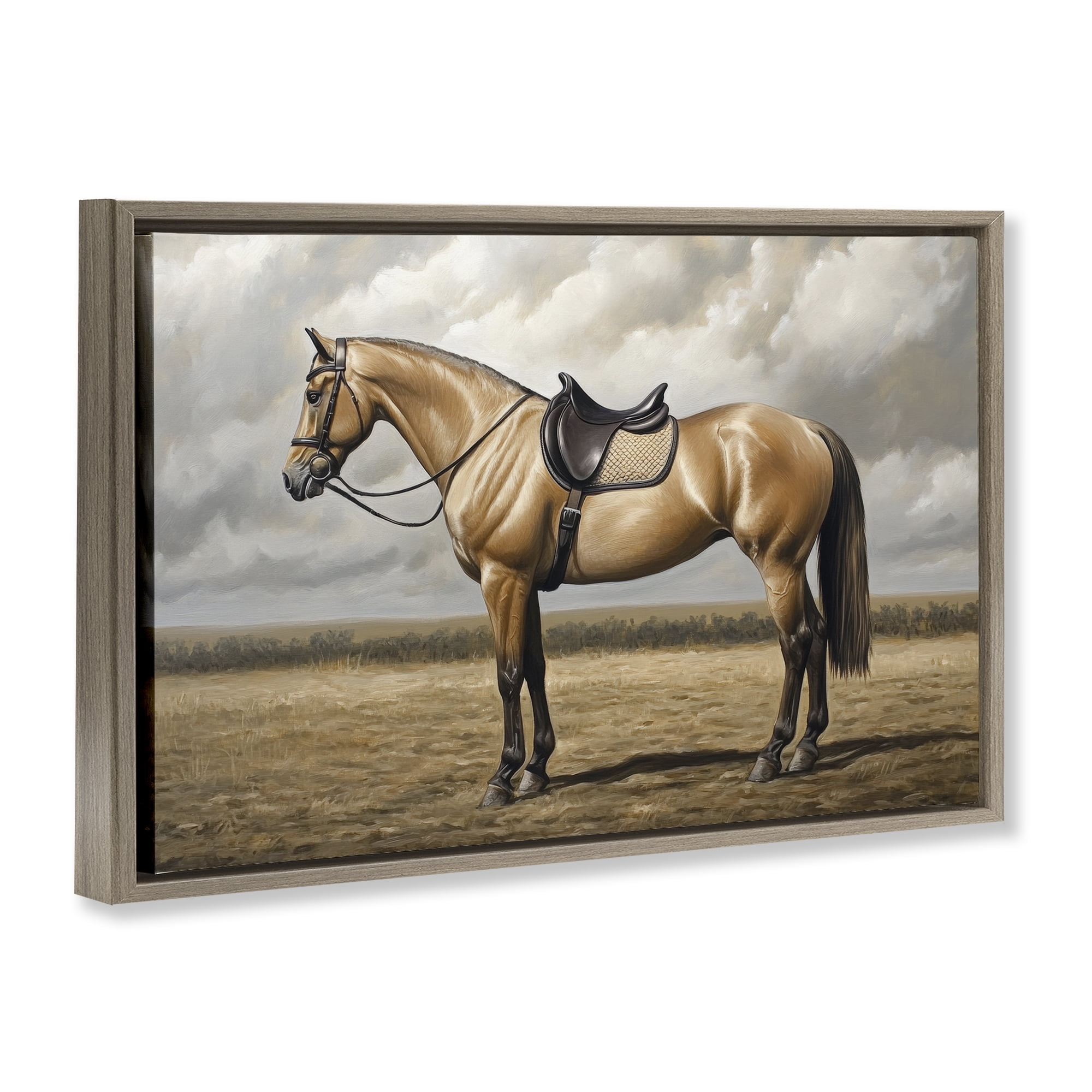Stupell Industries Shiny Mare Saddled Up Brown Framed Floater Canvas Wall Art, design by Petal Prints Design